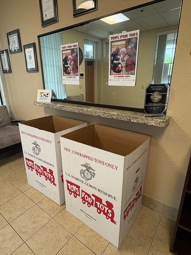Business Continuity Technologies team supporting the Toys for Tots community toy drive in Las Vegas.